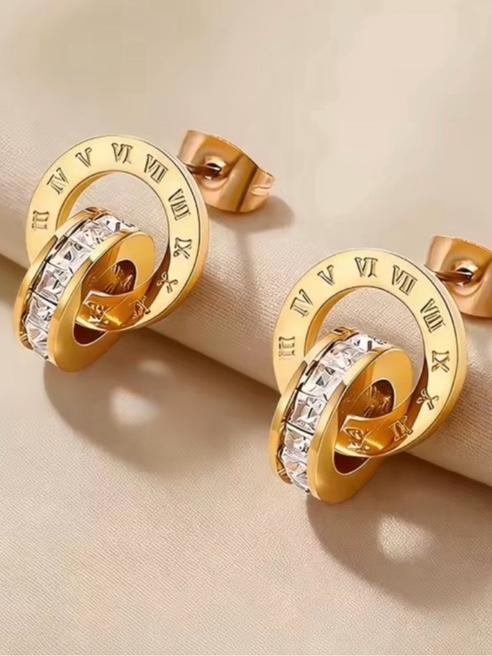 Macy's Gold-Tone Double Hoop Earrings with Clear Stones - Picture 2 of 2